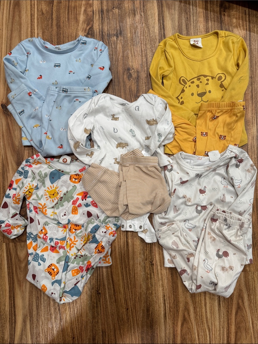 SHEIN Kids Pajama Bundle - Blue, Yellow, White, Cream, Brown